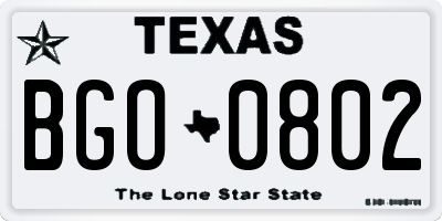 TX license plate BGO0802
