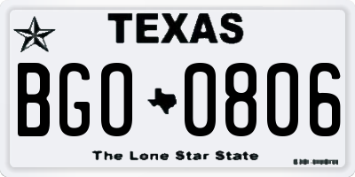 TX license plate BGO0806