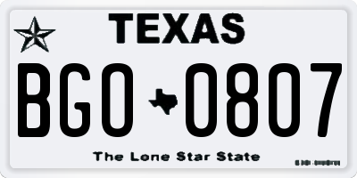TX license plate BGO0807