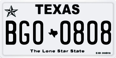 TX license plate BGO0808