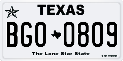 TX license plate BGO0809