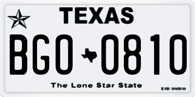 TX license plate BGO0810