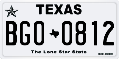 TX license plate BGO0812
