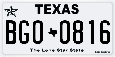 TX license plate BGO0816