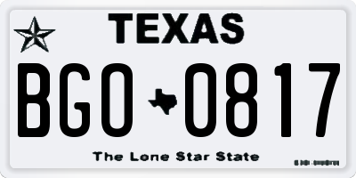 TX license plate BGO0817