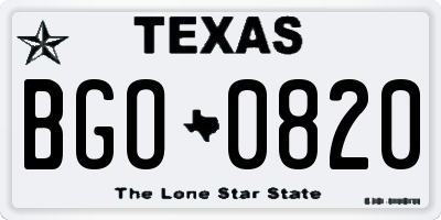 TX license plate BGO0820