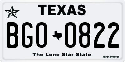 TX license plate BGO0822