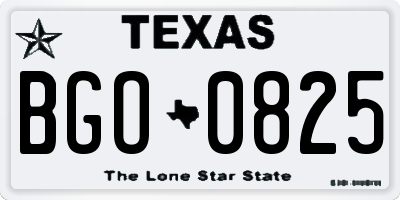 TX license plate BGO0825