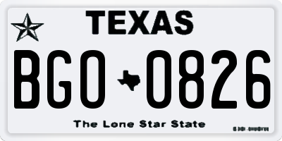 TX license plate BGO0826