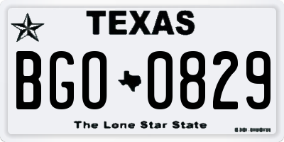 TX license plate BGO0829