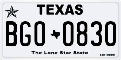 TX license plate BGO0830