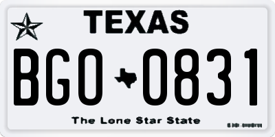 TX license plate BGO0831