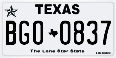 TX license plate BGO0837