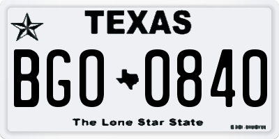 TX license plate BGO0840