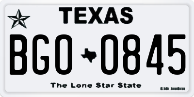 TX license plate BGO0845