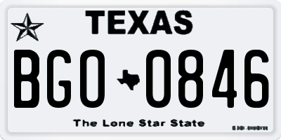 TX license plate BGO0846