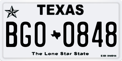 TX license plate BGO0848