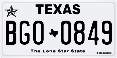 TX license plate BGO0849