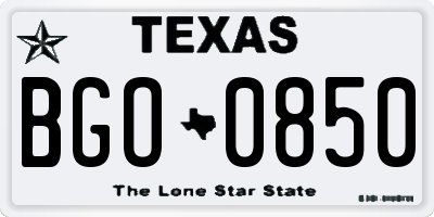 TX license plate BGO0850