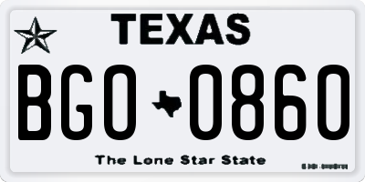 TX license plate BGO0860