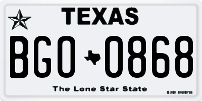 TX license plate BGO0868