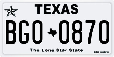 TX license plate BGO0870