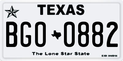 TX license plate BGO0882