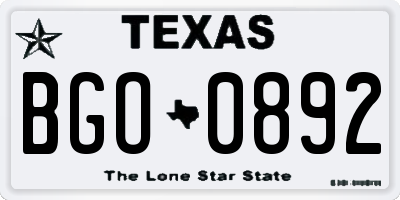 TX license plate BGO0892