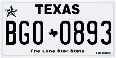 TX license plate BGO0893