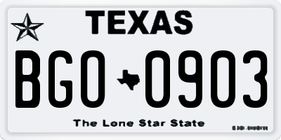 TX license plate BGO0903