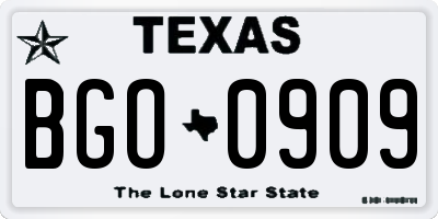 TX license plate BGO0909