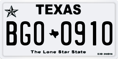 TX license plate BGO0910