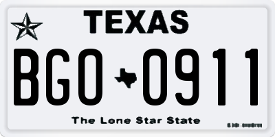 TX license plate BGO0911