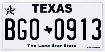 TX license plate BGO0913