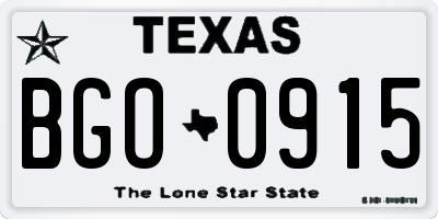 TX license plate BGO0915