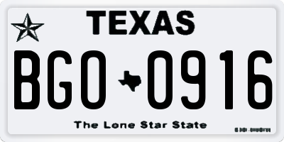 TX license plate BGO0916
