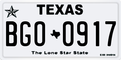TX license plate BGO0917