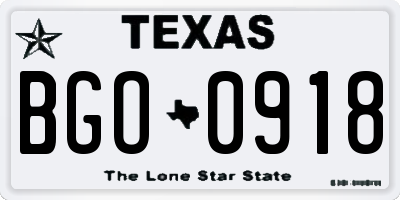TX license plate BGO0918