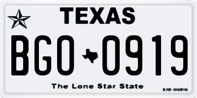 TX license plate BGO0919