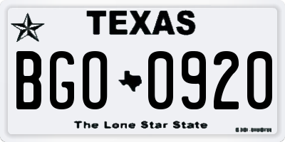 TX license plate BGO0920