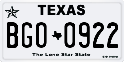 TX license plate BGO0922