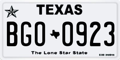 TX license plate BGO0923