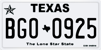 TX license plate BGO0925