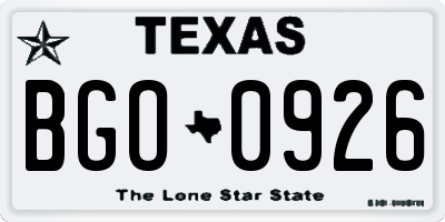 TX license plate BGO0926