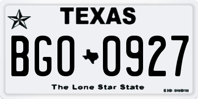 TX license plate BGO0927