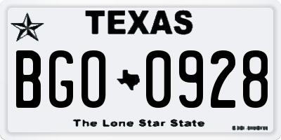 TX license plate BGO0928