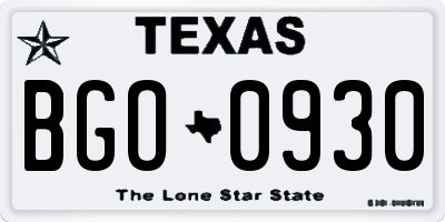 TX license plate BGO0930
