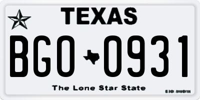 TX license plate BGO0931
