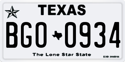 TX license plate BGO0934