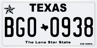 TX license plate BGO0938